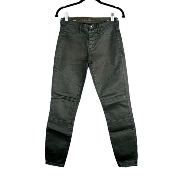 Banana Republic Charcoal Gray Coated Faux Leather Moto Skinny Jeans Size 25 - Picture 1 of 8